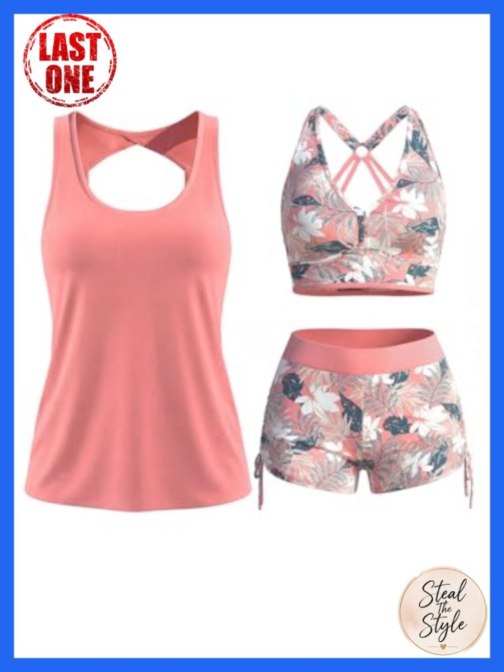 Women's 3-Piece Tankini Set with Swim Top, Sports Bra & Board Shorts